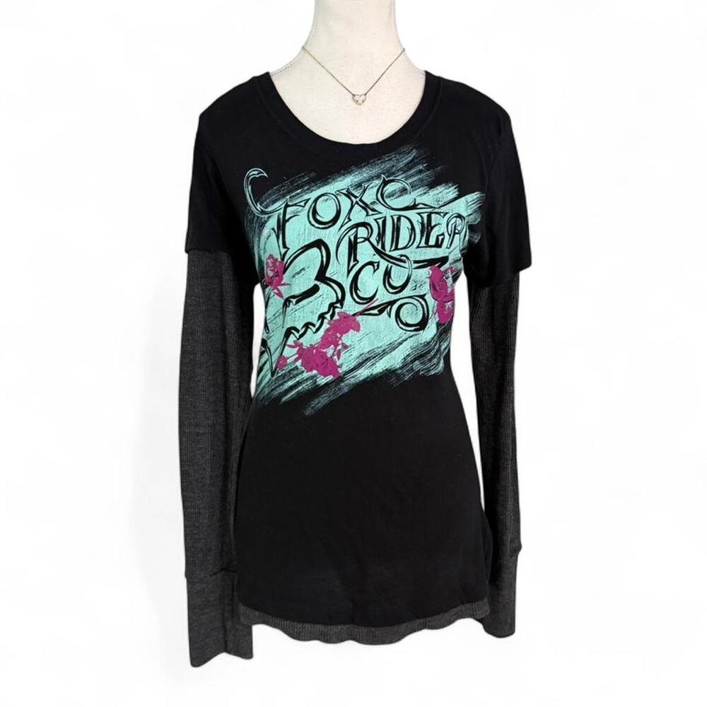 Fox Racing black grunge biker girl Y2K vintage  long sleeve shirt graphic Size L